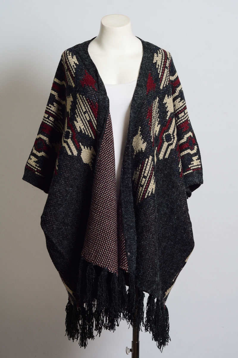 Leto Wholesale Ruana - Buy Heather Argyle Knit Ruana in Bulk Qty