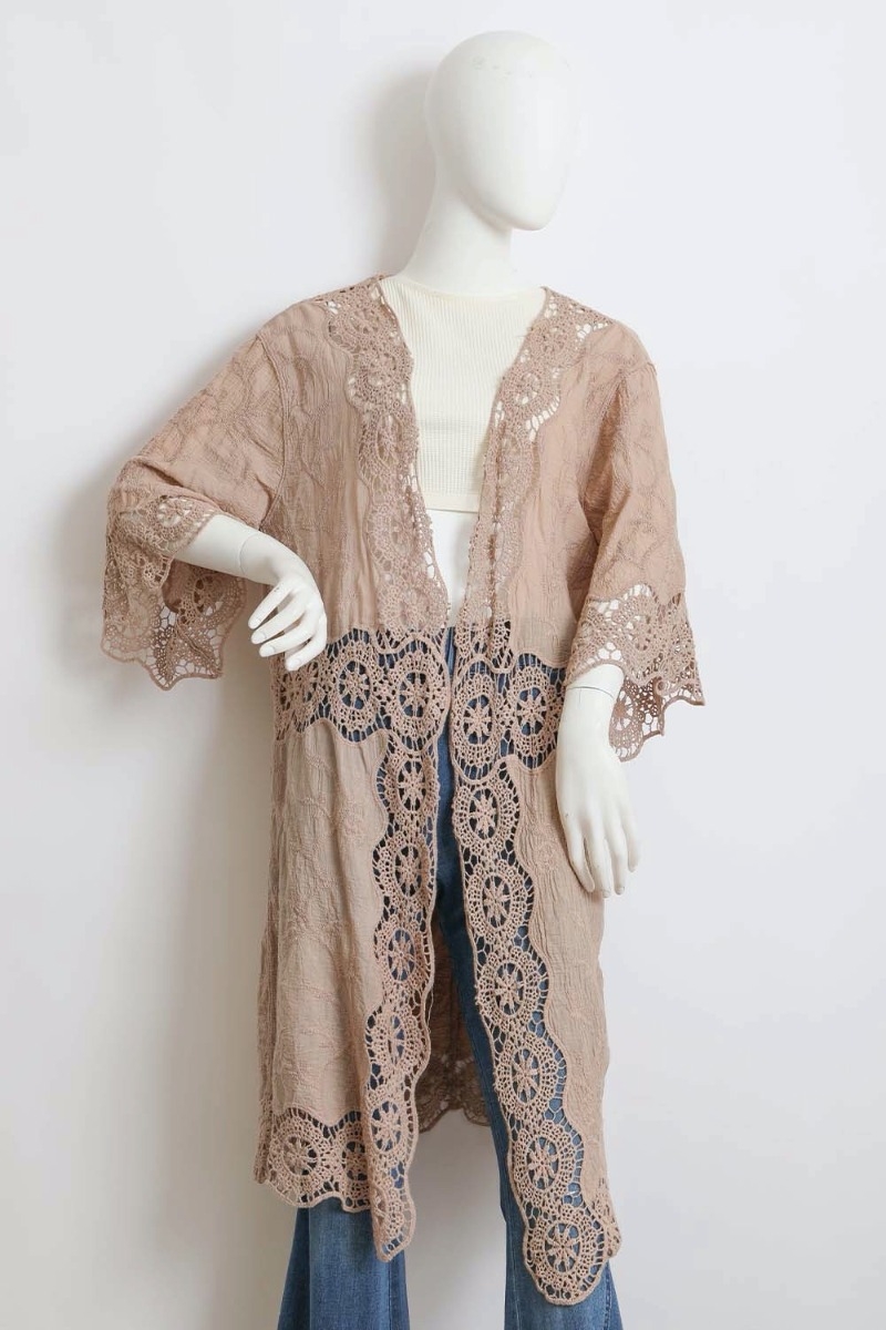 Crochet Open Patch Longline Kimono | Boho Artisan Elegance