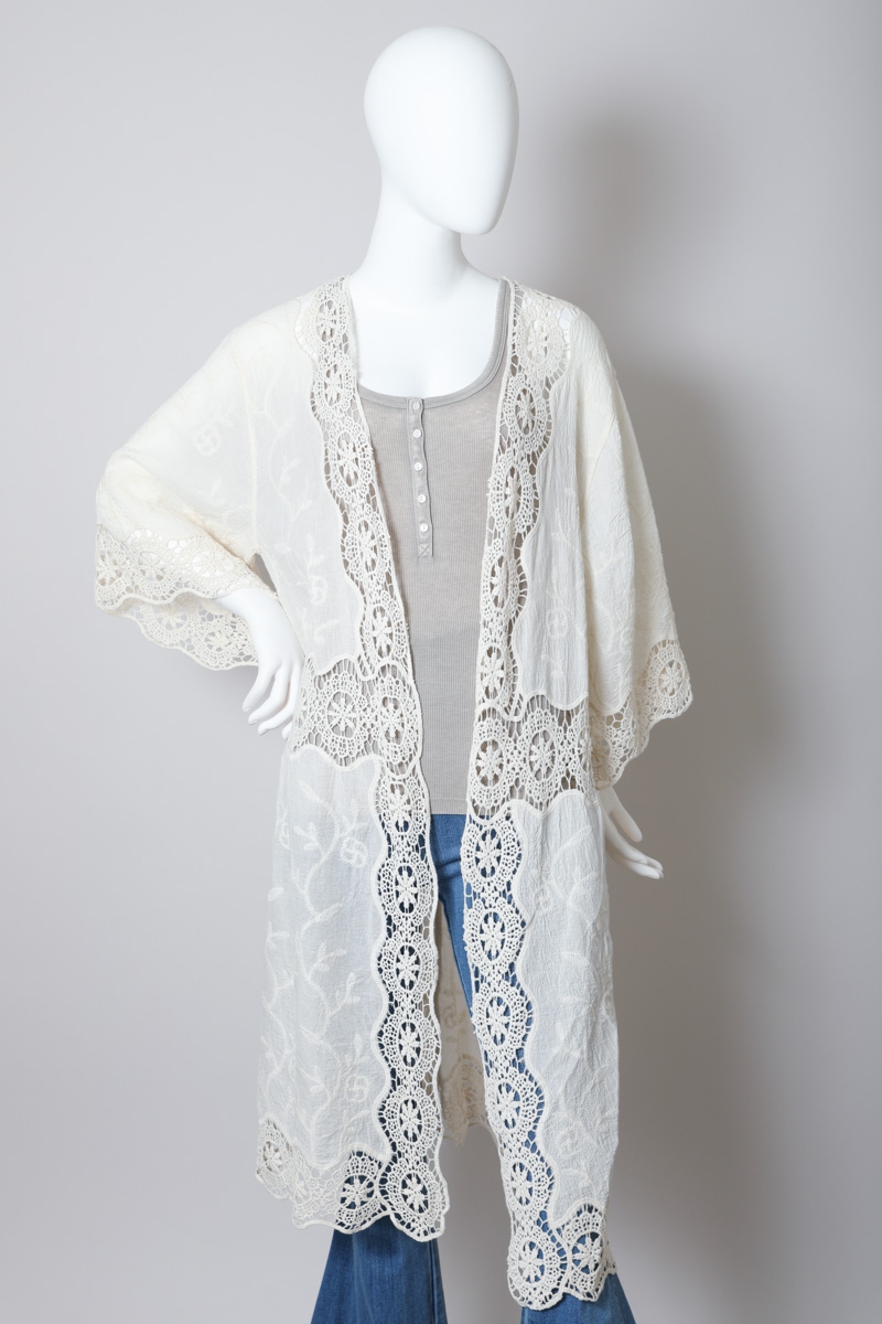 Crochet Open Patch Longline Kimono Boho Artisan Elegance